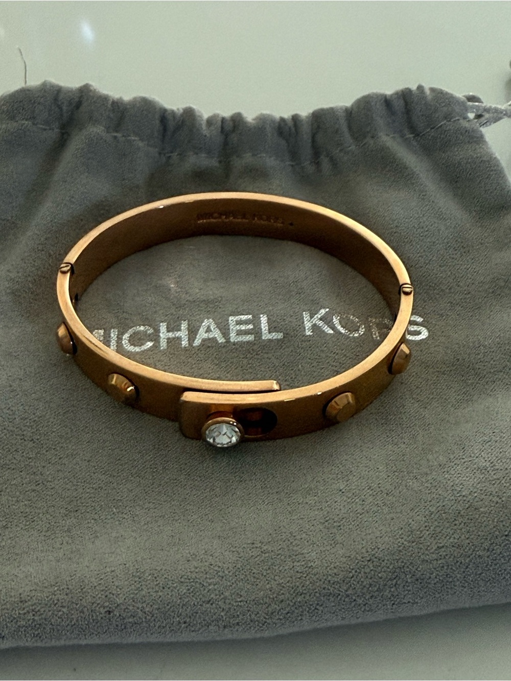 Michael Kors Rose Gold Crystal-Accent Bangle Bracelet